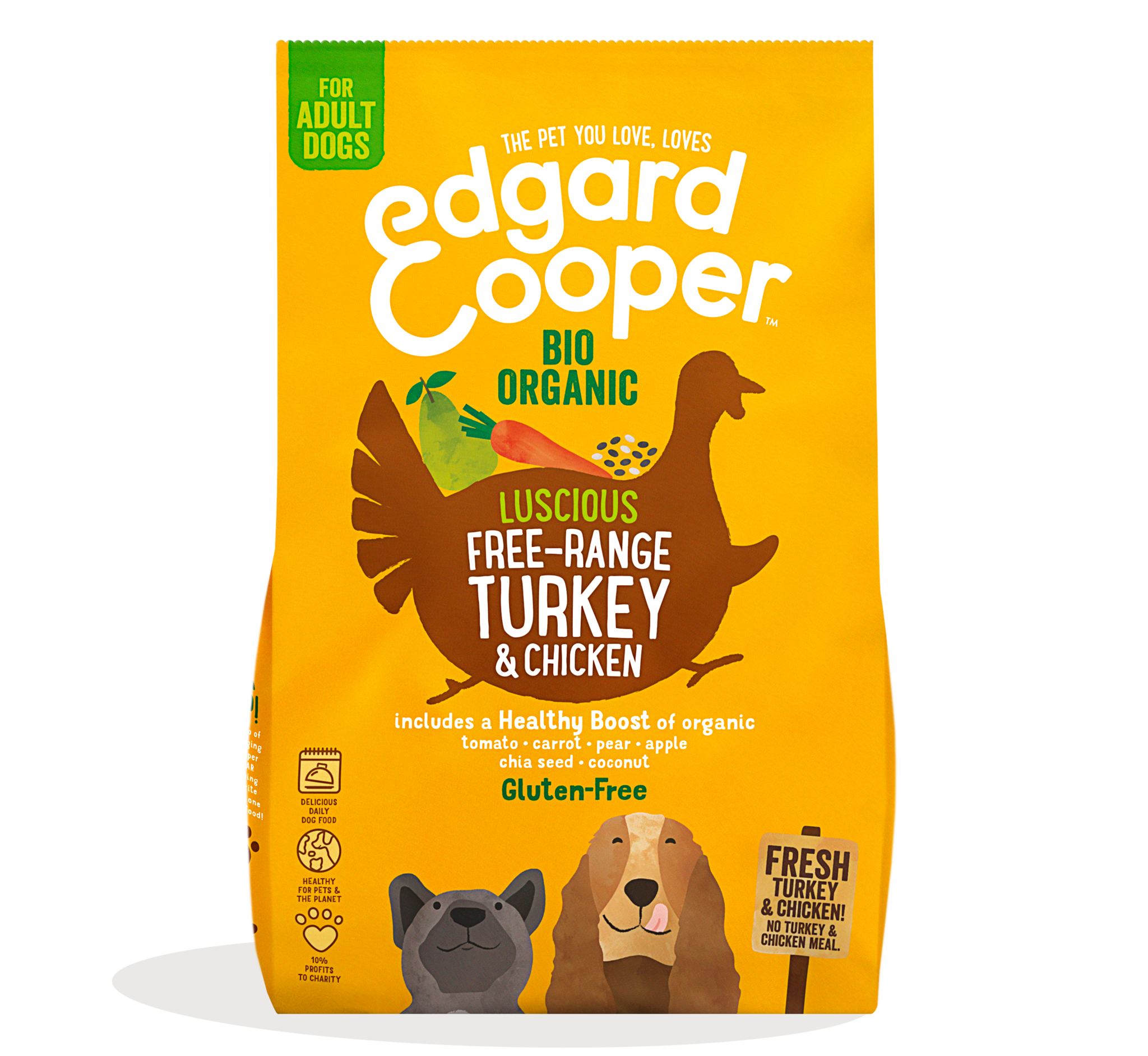 Edgard Cooper koeratoit vabapidamise kana ja kalkuniga